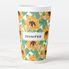 zonnebloemen Geel en groen patroon Latte Mok