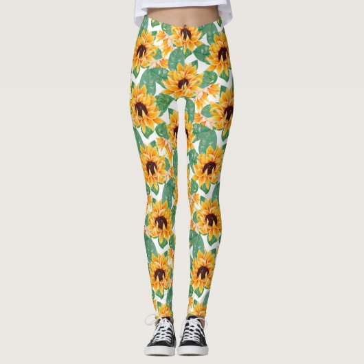 zonnebloemen Geel en groen patroon Leggings (Voorkant)