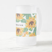 zonnebloemen Geel en groen patroon Matglas Bierpul (Voorkant rechts)