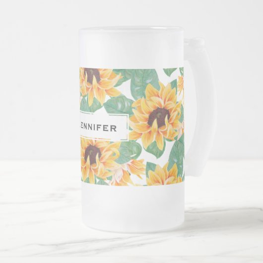 zonnebloemen Geel en groen patroon Matglas Bierpul (Voorkant rechts)