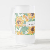 zonnebloemen Geel en groen patroon Matglas Bierpul (Voorkant links)