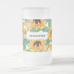 zonnebloemen Geel en groen patroon Matglas Bierpul