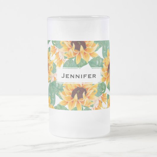 zonnebloemen Geel en groen patroon Matglas Bierpul (Center)