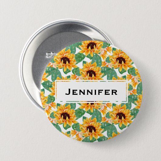 zonnebloemen Geel en groen patroon Ronde Button 7,6 Cm (Voorkant /achterkant)