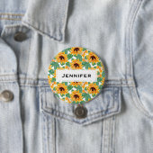 zonnebloemen Geel en groen patroon Ronde Button 7,6 Cm (In situ)