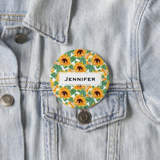  zonnebloemen Geel en groen patroon Ronde Button 7,6 Cm (In situ)