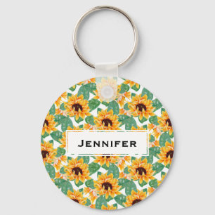  zonnebloemen Geel en groen patroon Sleutelhanger