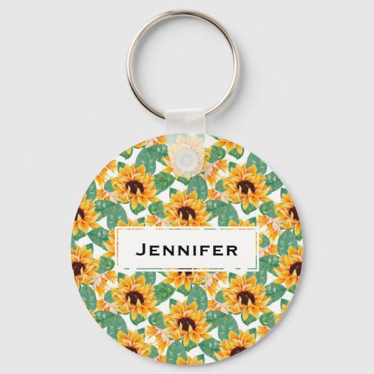  zonnebloemen Geel en groen patroon Sleutelhanger (Voorkant)