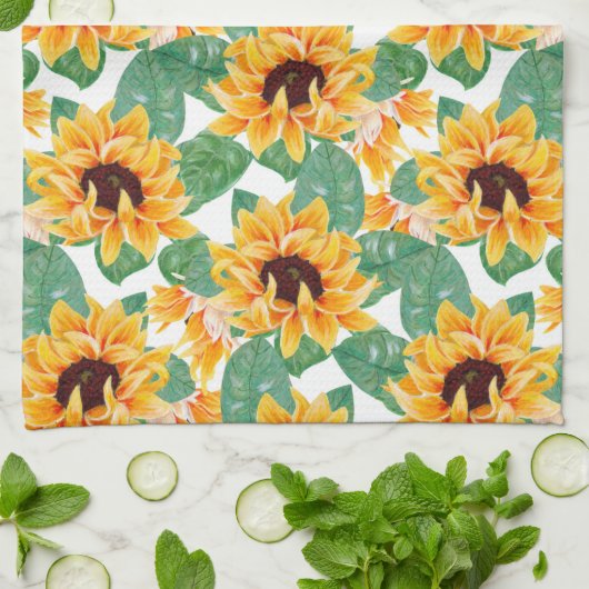 zonnebloemen Geel en groen patroon Theedoek (Gevouwen)