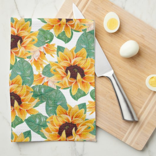 zonnebloemen Geel en groen patroon Theedoek (Quarter Fold)