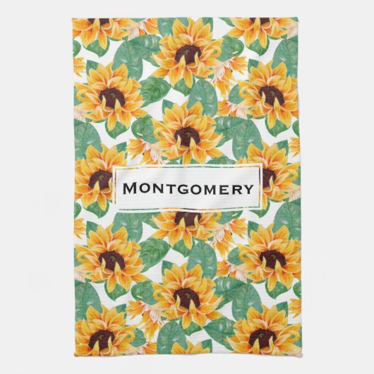  zonnebloemen Geel en groen patroon Theedoek (Verticaal)