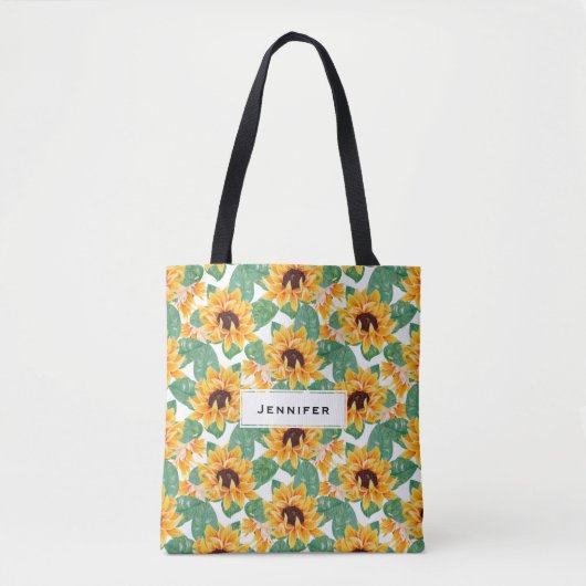  zonnebloemen Geel en groen patroon Tote Bag (Voorkant)