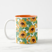 zonnebloemen Geel en groen patroon Tweekleurige Koffiemok (Links)