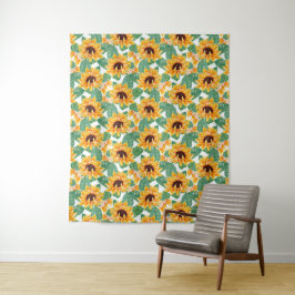 zonnebloemen Geel en groen patroon Wandkleed