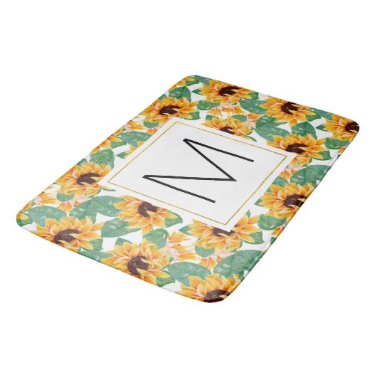 zonnebloemen Geel en Groen Patroonmonogram Badmat (Gekanteld)