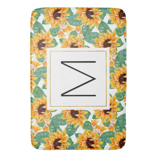  zonnebloemen Geel en Groen Patroonmonogram Badmat (Voorkant Verticaal)
