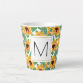  zonnebloemen Geel en Groen Patroonmonogram Latte Mok (Voorkant)