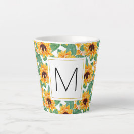 zonnebloemen Geel en Groen Patroonmonogram Latte Mok