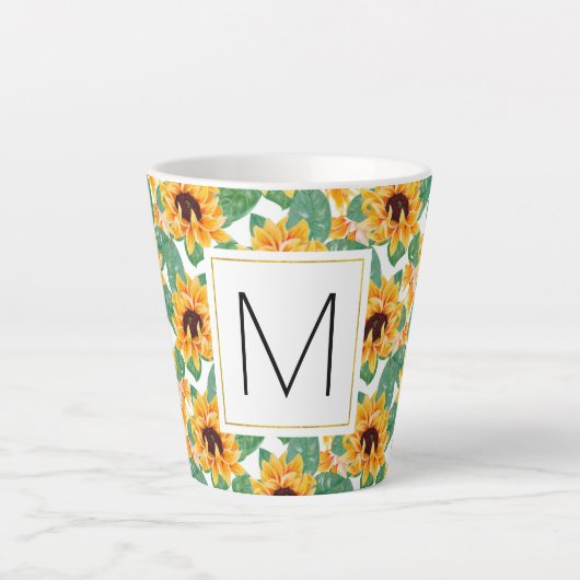 zonnebloemen Geel en Groen Patroonmonogram Latte Mok (Voorkant)