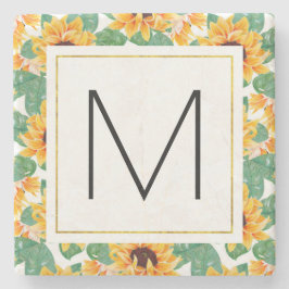  zonnebloemen Geel en Groen Patroonmonogram Stenen Onderzetter