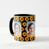 Zonnebloemen geel foto kind zwart mok (Voorkant links)