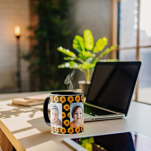 Zonnebloemen geel foto kinderen zwart mok