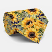 Zonnebloemen Geel Goud Navy Blauw Bloemen Stropdas (Opgerold)