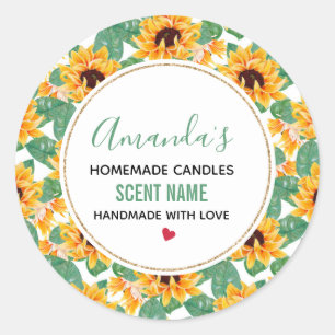  Zonnebloemen Geel & Groene Patroonkaars Ronde Sticker