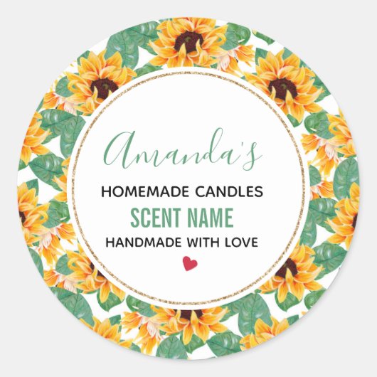  Zonnebloemen Geel & Groene Patroonkaars Ronde Sticker (Voorkant)