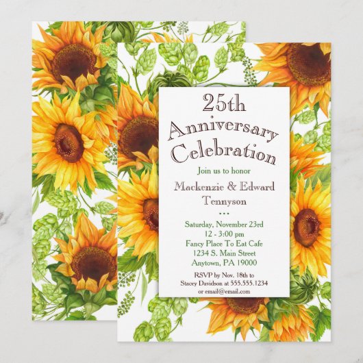 Zonnebloemen Geel Jubileum Kaart (Voorkant / Achterkant)