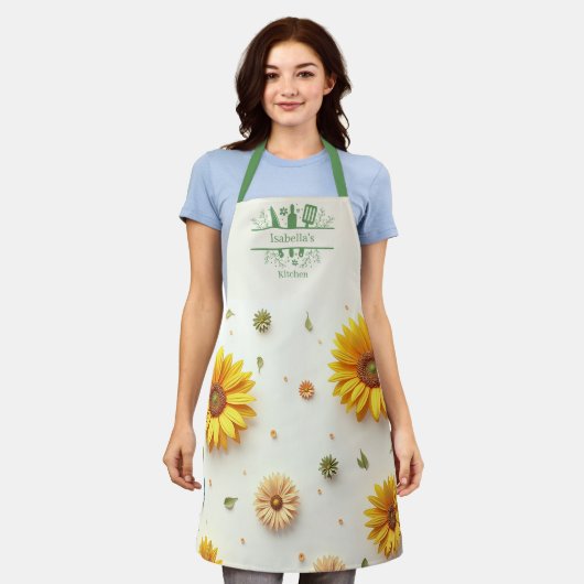 Zonnebloemen geel keukengerei schort (Gedragen)