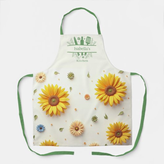 Zonnebloemen geel keukengerei schort (Voorkant)