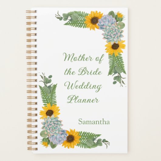 Zonnebloemen Geel Moeder van de Bruid Huwelijk Pla Planner (Voorkant)
