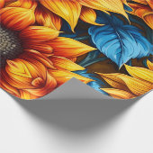 Zonnebloemen geel rood en blauw cadeaupapier (Hoek)