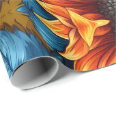 Zonnebloemen geel rood en blauw cadeaupapier (Rol Hoek)