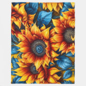 Zonnebloemen geel rood en blauw fleece deken (Voorkant)