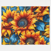 Zonnebloemen geel rood en blauw fleece deken (Voorkant (Horizontaal))