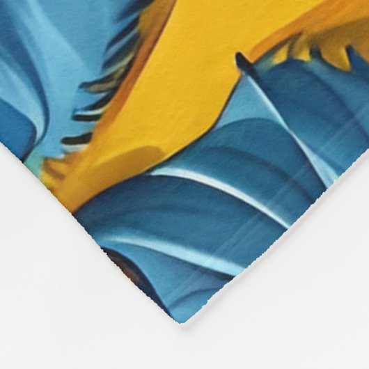 Zonnebloemen geel rood en blauw fleece deken (Hoek)