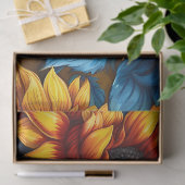 Zonnebloemen geel rood en blauw tissuepapier (Geschenk)