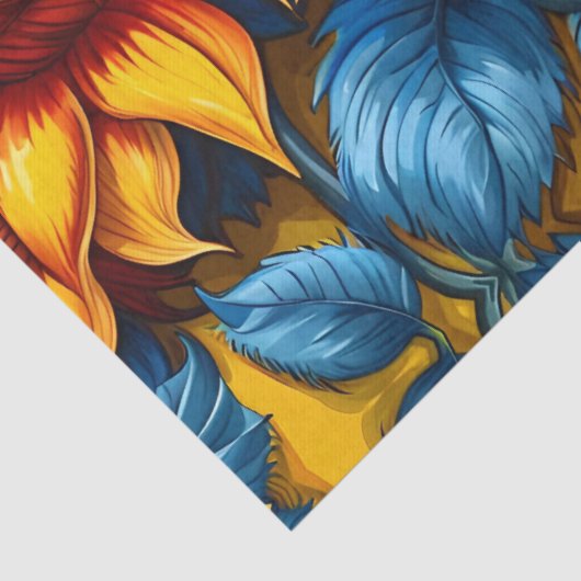 Zonnebloemen geel rood en blauw tissuepapier (Detail)