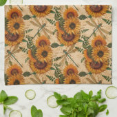 Zonnebloemen Geel Tan Dragonflies Floral Theedoek (Gevouwen)
