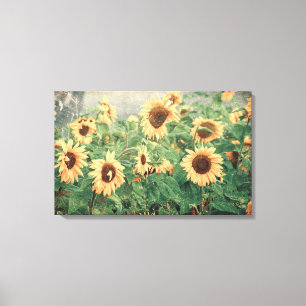 Zonnebloemen Geel  textiel Floral Art Canvas Afdruk