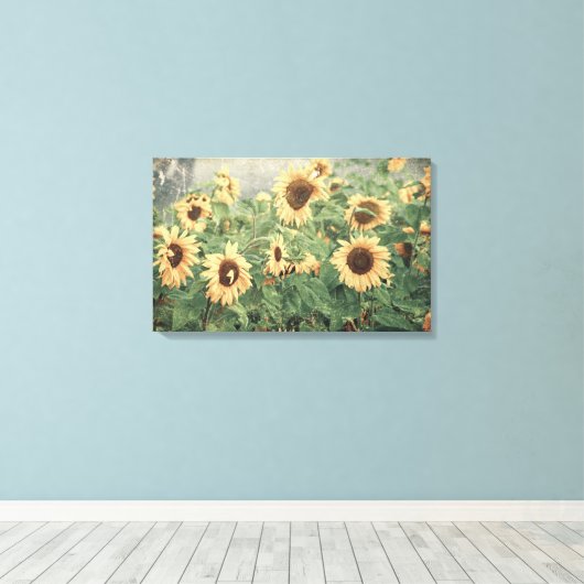 Zonnebloemen Geel  Textuur Bloemenkunst Canvas Afdruk (Insitu (Houten vloer))