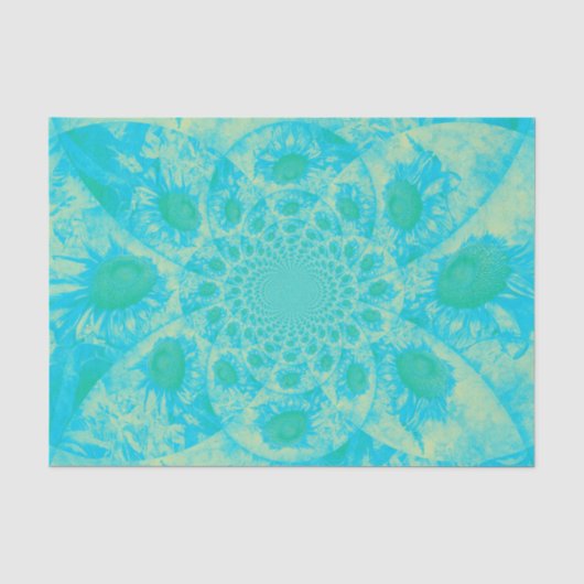 Zonnebloemen Geel Turquoise Abstracte Kunst Decoup Tissuepapier (Voorkant)