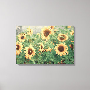 Zonnebloemen Geel Vintage Textuur Bloemstuk Kunst Canvas Afdruk