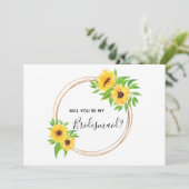 Zonnebloemen, geel, word jij mijn Bridesmaid Kaart (Staand voorkant)