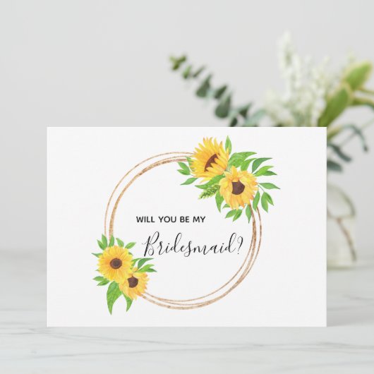 Zonnebloemen, geel, word jij mijn Bridesmaid Kaart (Staand voorkant)