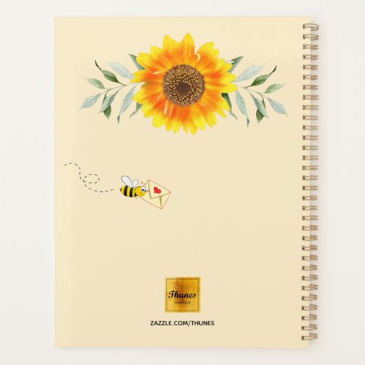 Zonnebloemen gele bijen aangepaste naam planner (Achterkant)