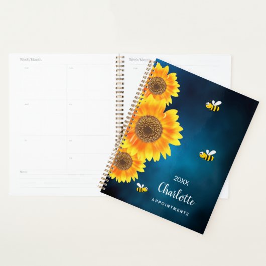 Zonnebloemen gele bijen blauwe lucht naam planner (Display)