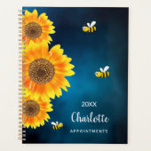 Zonnebloemen gele bijen blauwe lucht naam planner (Voorkant)